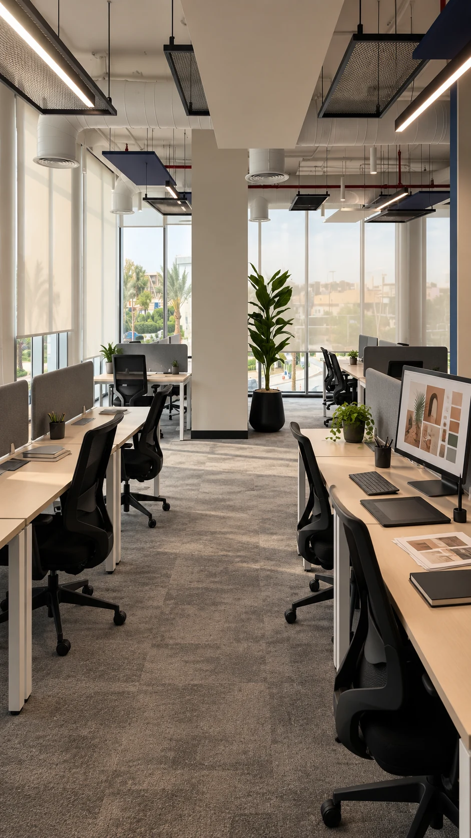 Generated agency office with desks and large windows