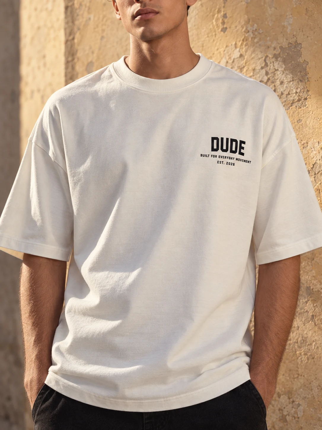 White DUDE T-shirt chest logo and cotton detail