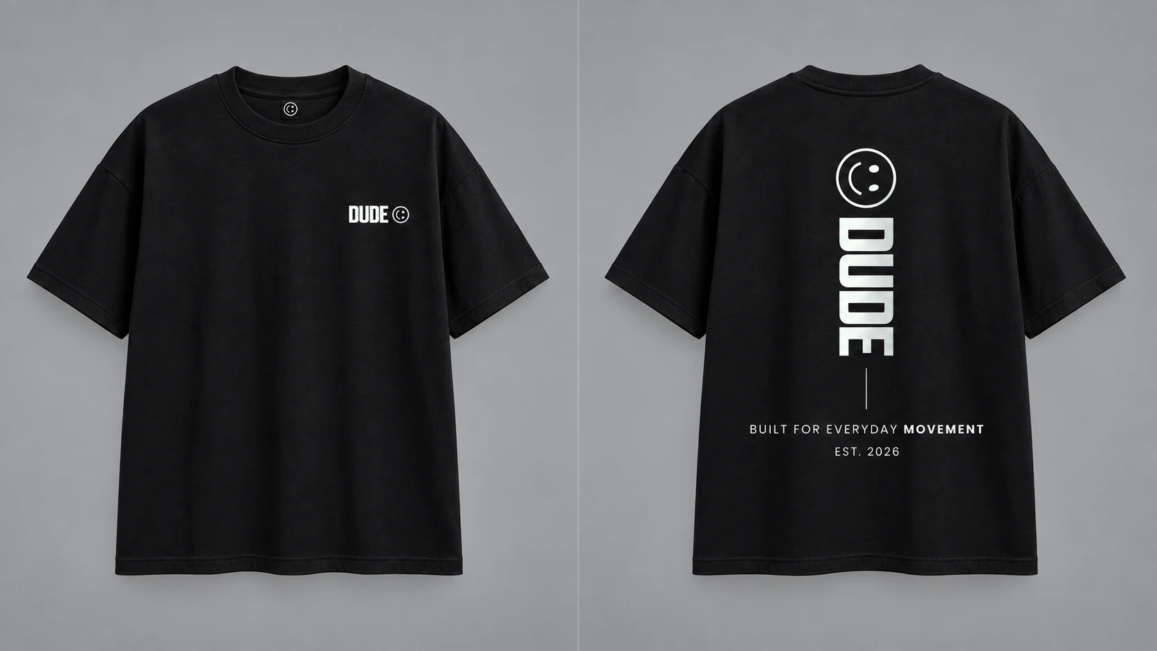DUDE black T-shirt front and back product reference sheet