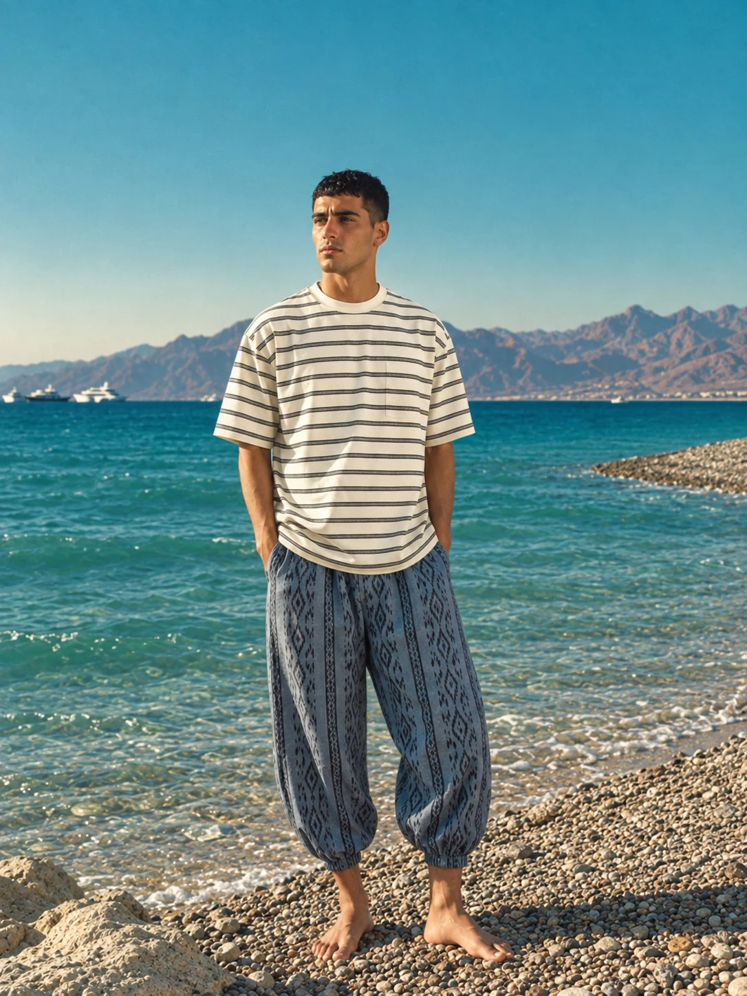 Full-length Getwinn campaign portrait on the beach