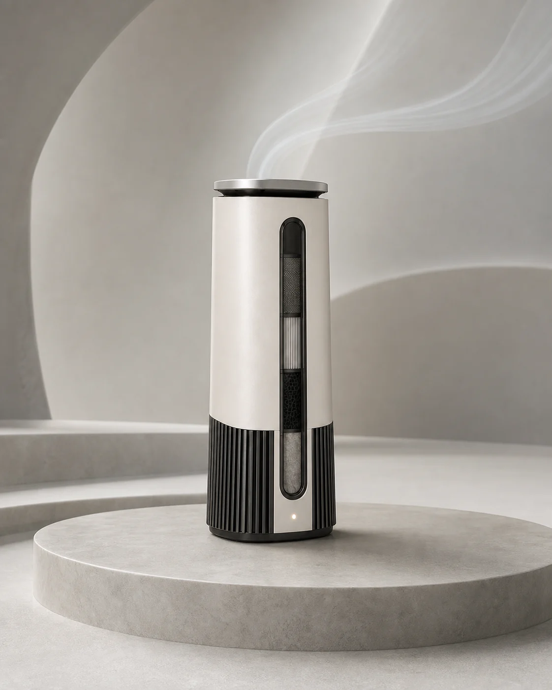 AEROVA Cirrus P1 standing on a pale pedestal in a clean daylight studio