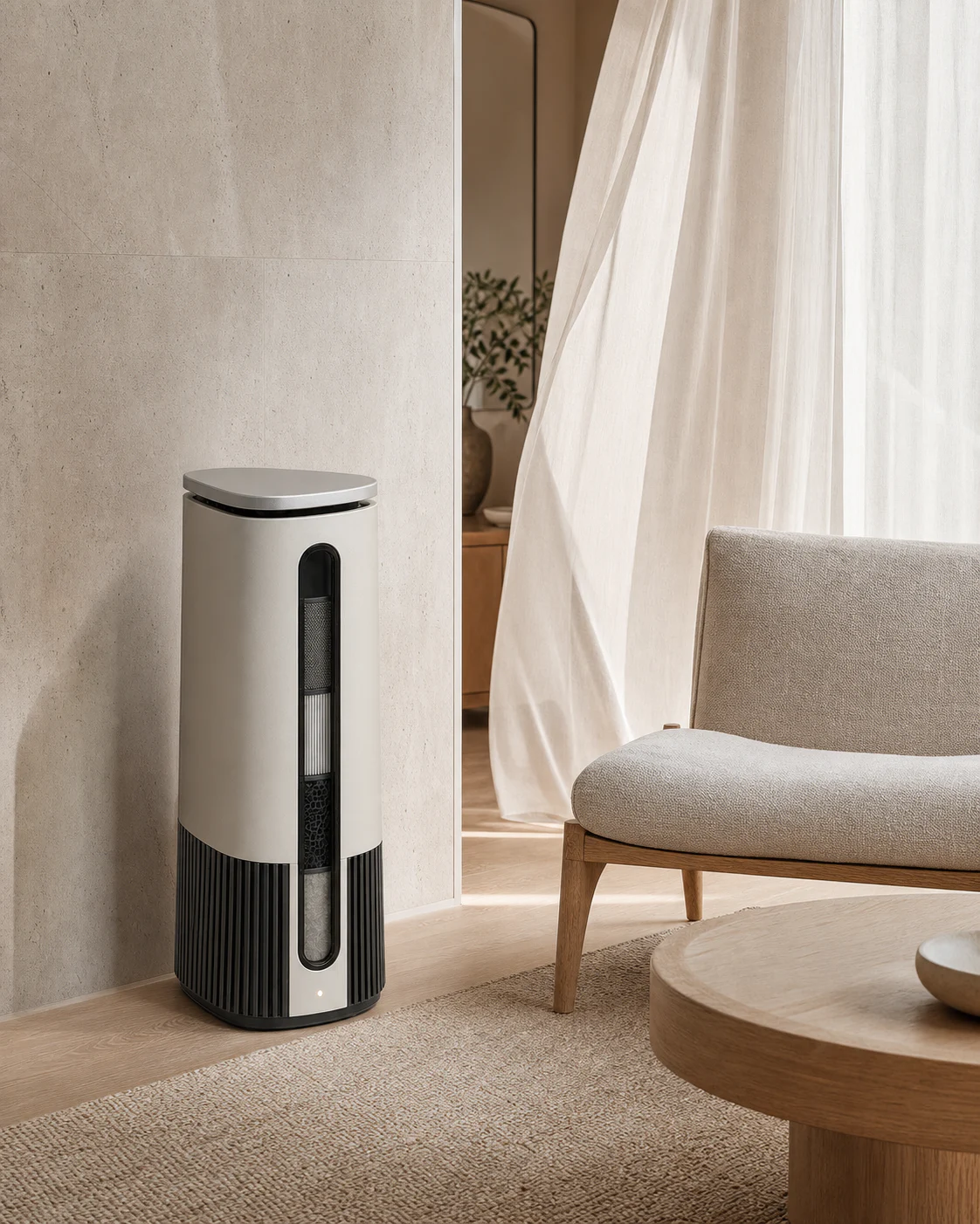AEROVA Cirrus P1 placed in a bright contemporary hotel suite