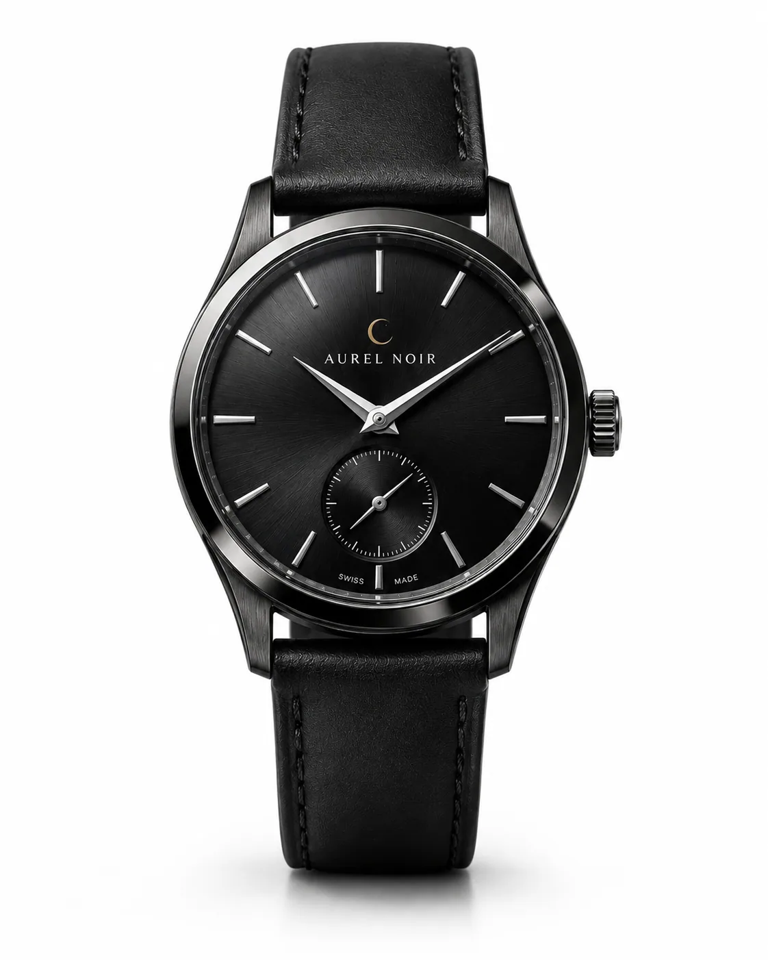 Aurel Noir Eclipse One watch front view on a clean light background
