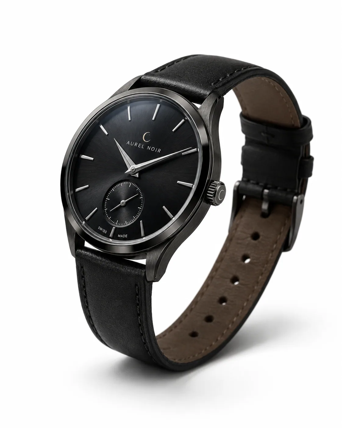 Aurel Noir watch angled on a clean studio background