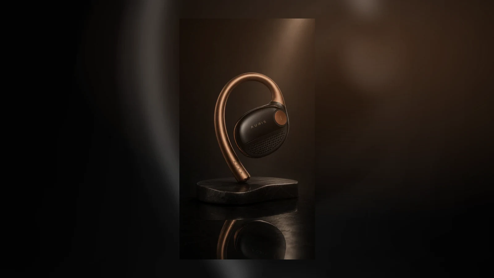 Auris open-ear audio wearable thumbnail with copper and black lighting