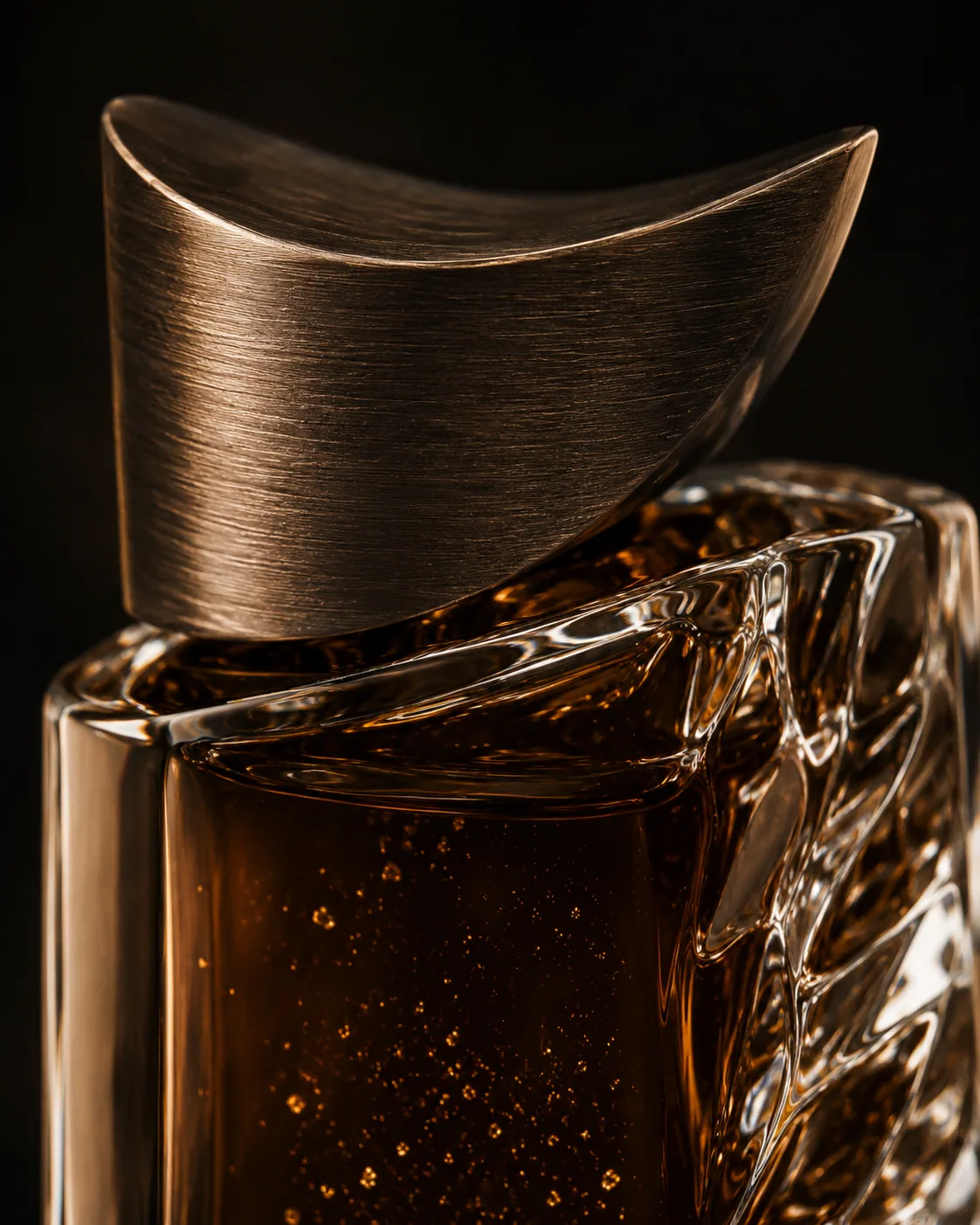 Close-up of the Aurum Dune fragrance cap and glass texture