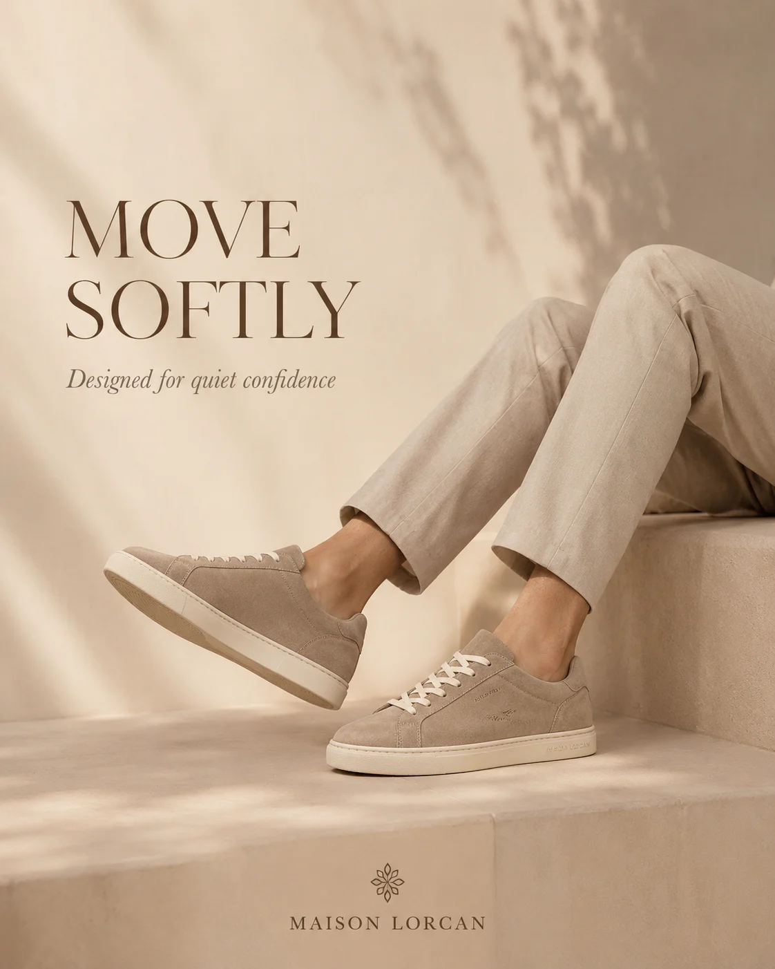 Maison Lorcan sneaker shown in a soft editorial lifestyle composition