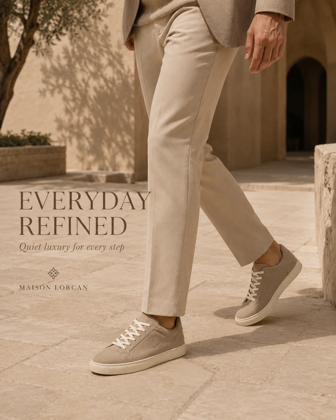 Maison Lorcan sneaker placed in a calm stone interior