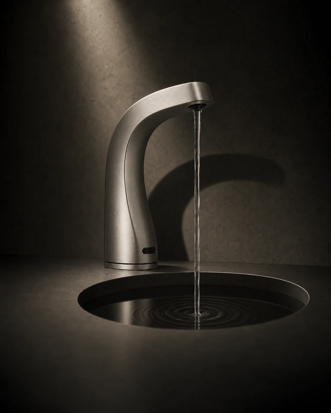 NERAI Arc Flow 01 campaign image connecting the brushed metal arc with a clear vertical water stream