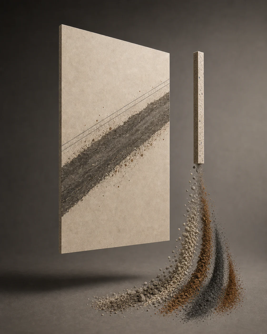 Exploded architectural presentation of OROSA Strata 04 slab body and edge profile
