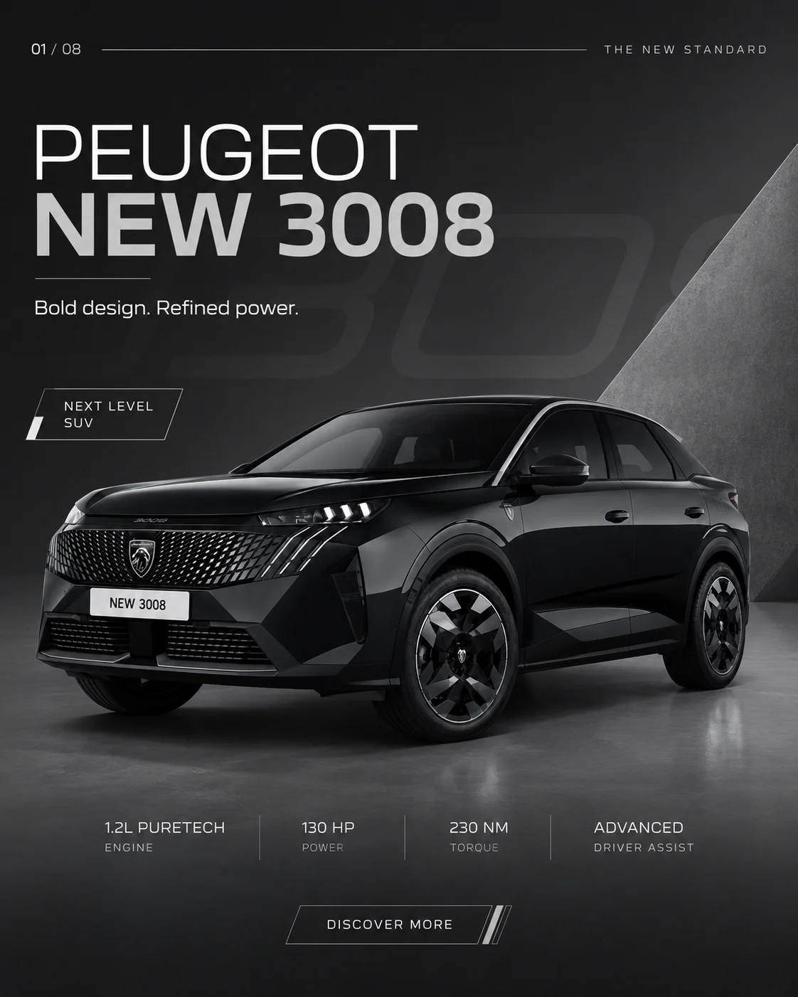 Peugeot Art in Motion campaign frame combining the artist and the emerging vehicle artwork