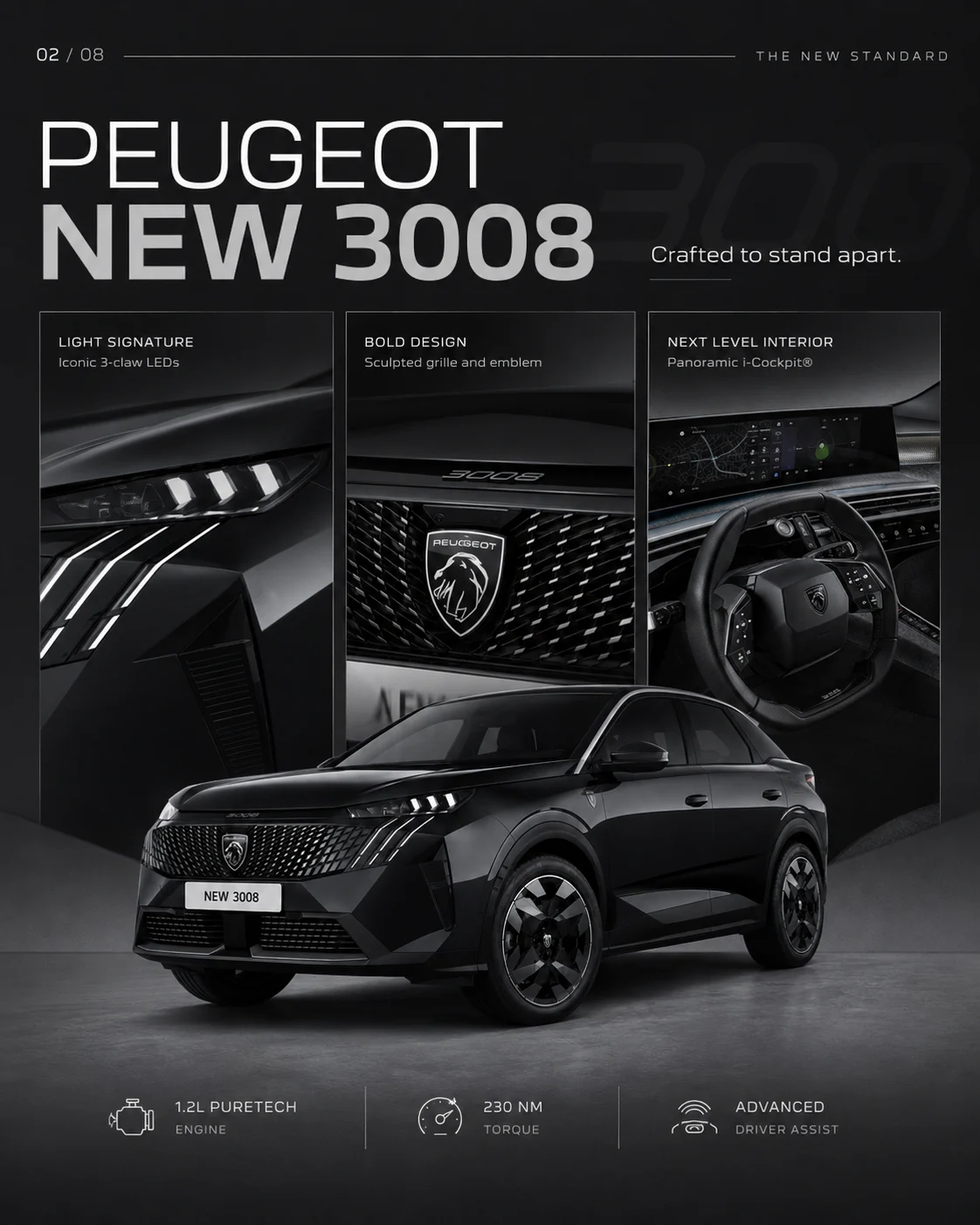 Peugeot campaign design showing the artist beginning the first marks on a large canvas