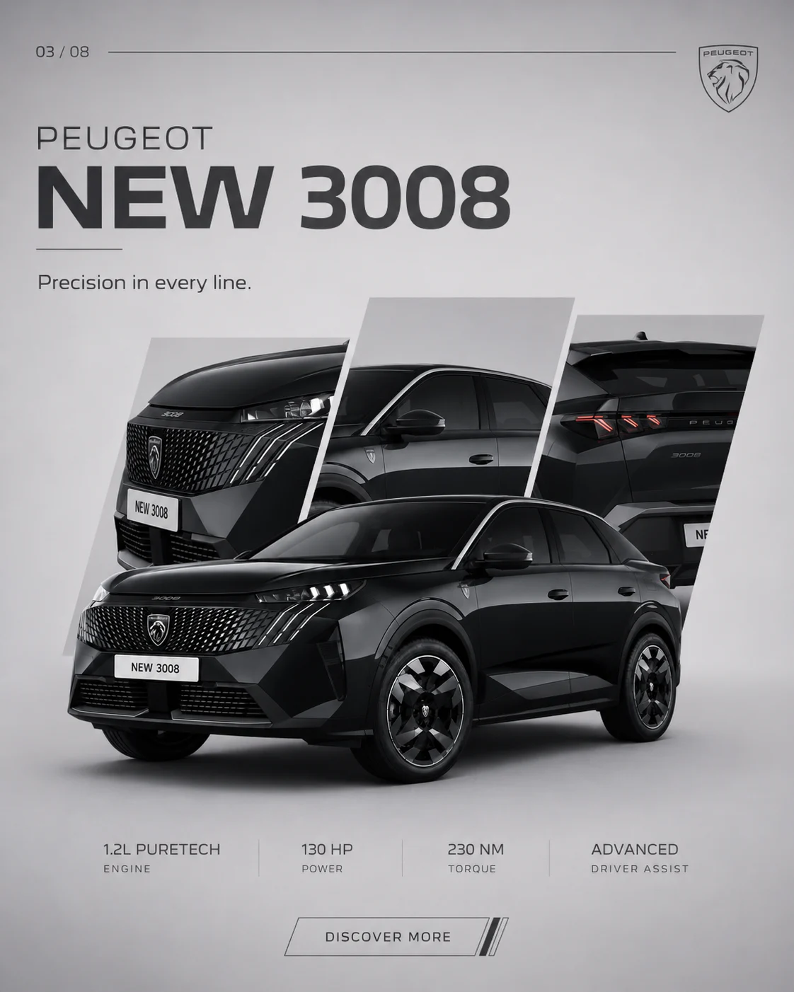 Peugeot campaign composition showing automotive lines emerging through painted gestures