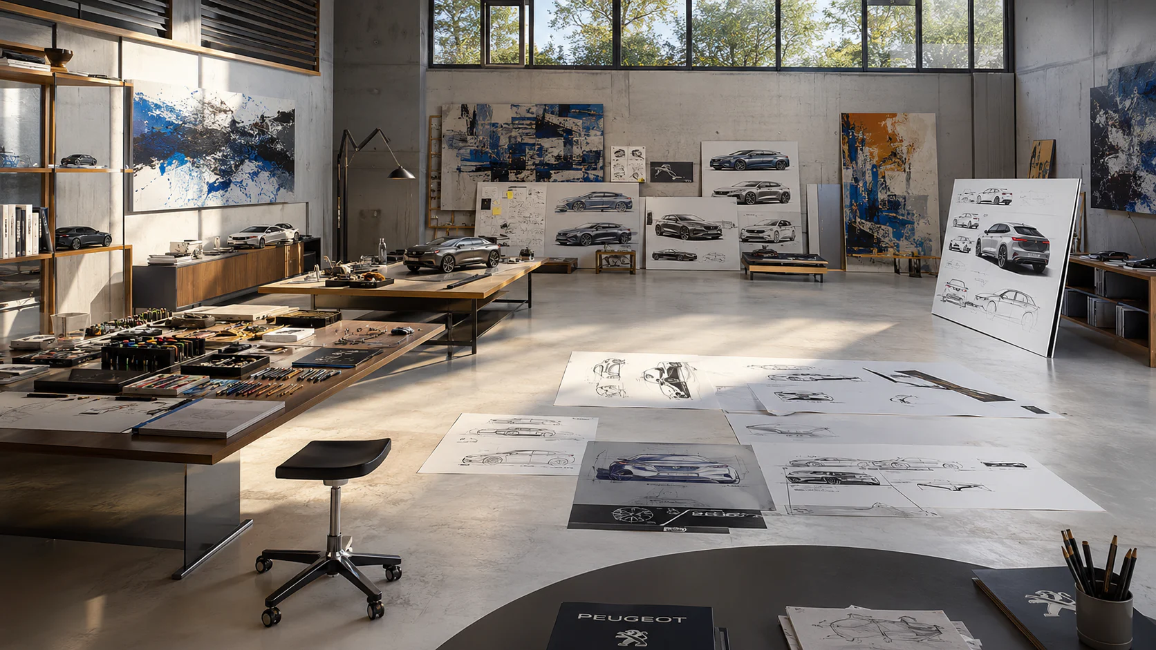 Bright contemporary studio reference used as the setting for the Peugeot painting story