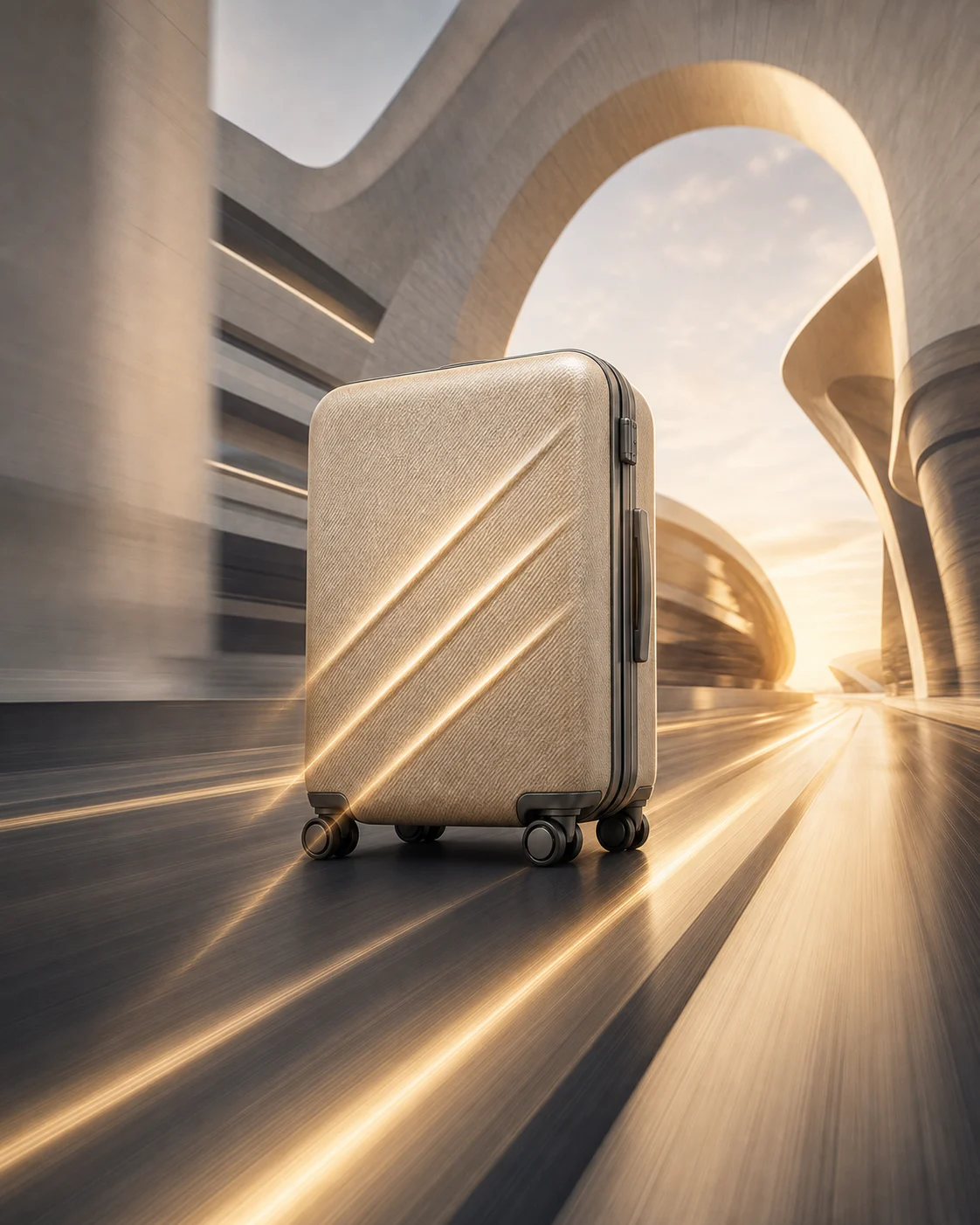 VAYR Aeroshell Cabin campaign image with luminous runway-like light across the floor