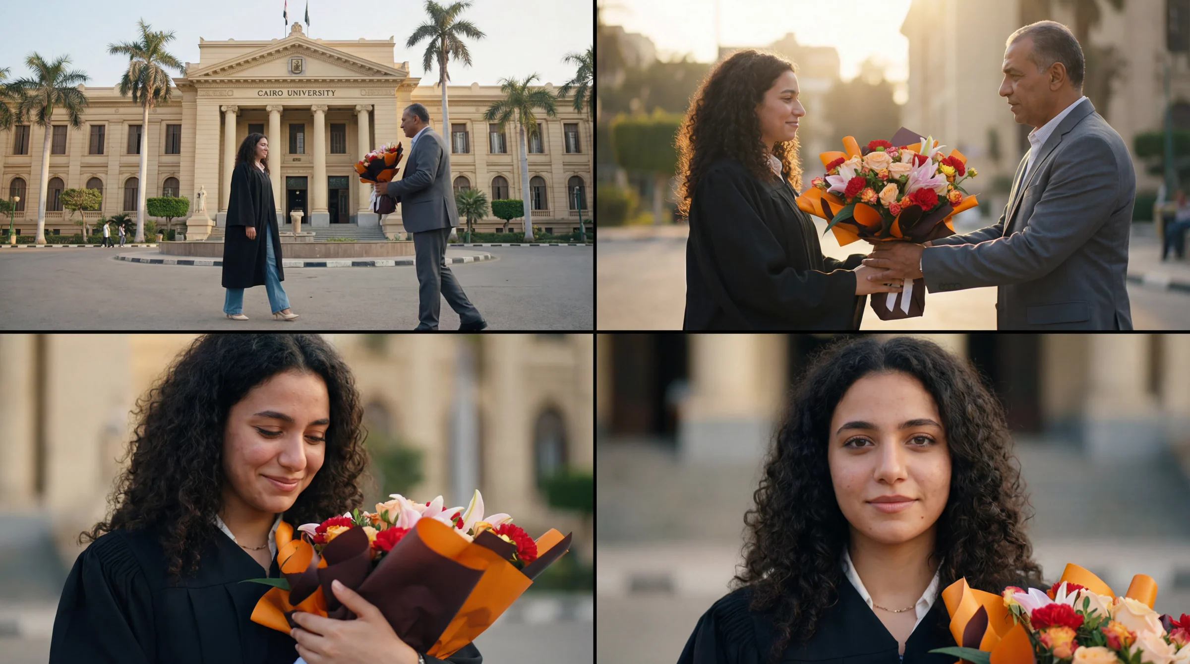 Bloom Corner storyboard showing a flower gift exchanged outside a classical building