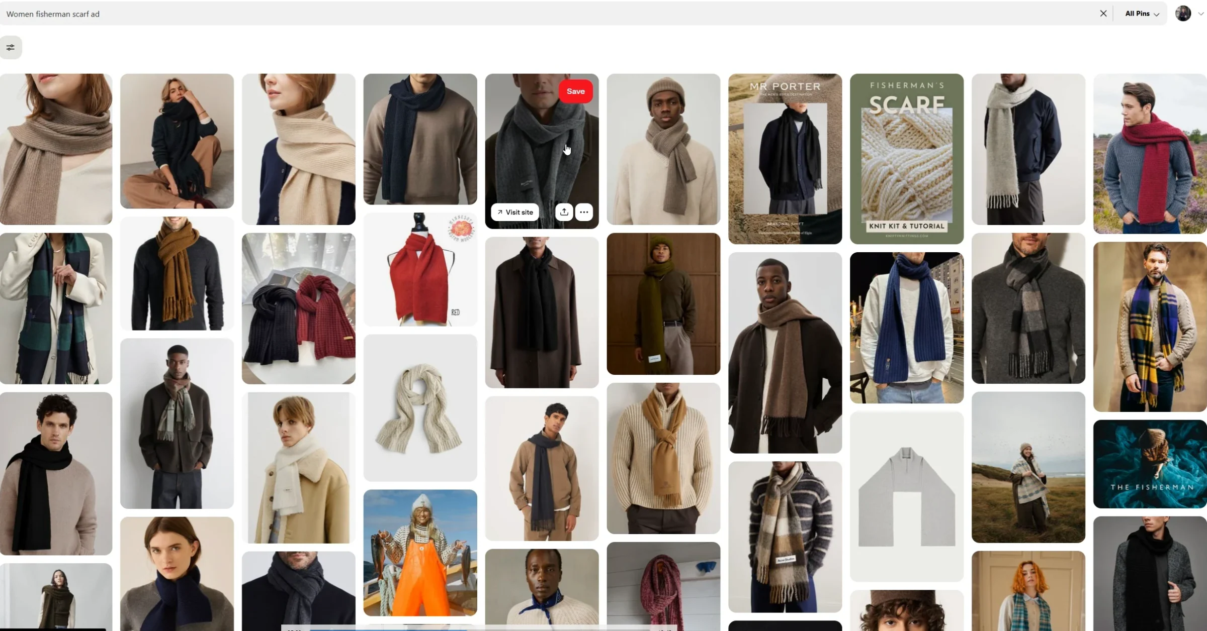 Pinterest moodboard of neutral fashion and scarf references