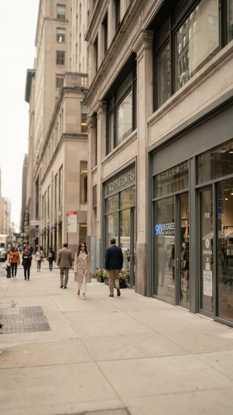 Madison Avenue streetscape outside Scotts Flowers in New York City