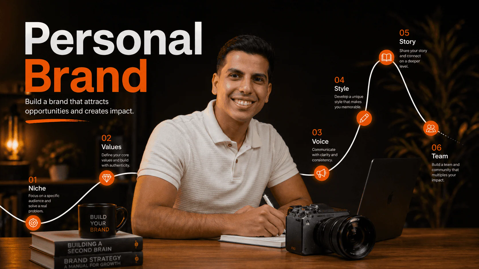 Personal branding reel case study featuring a creator and retention workflow diagram